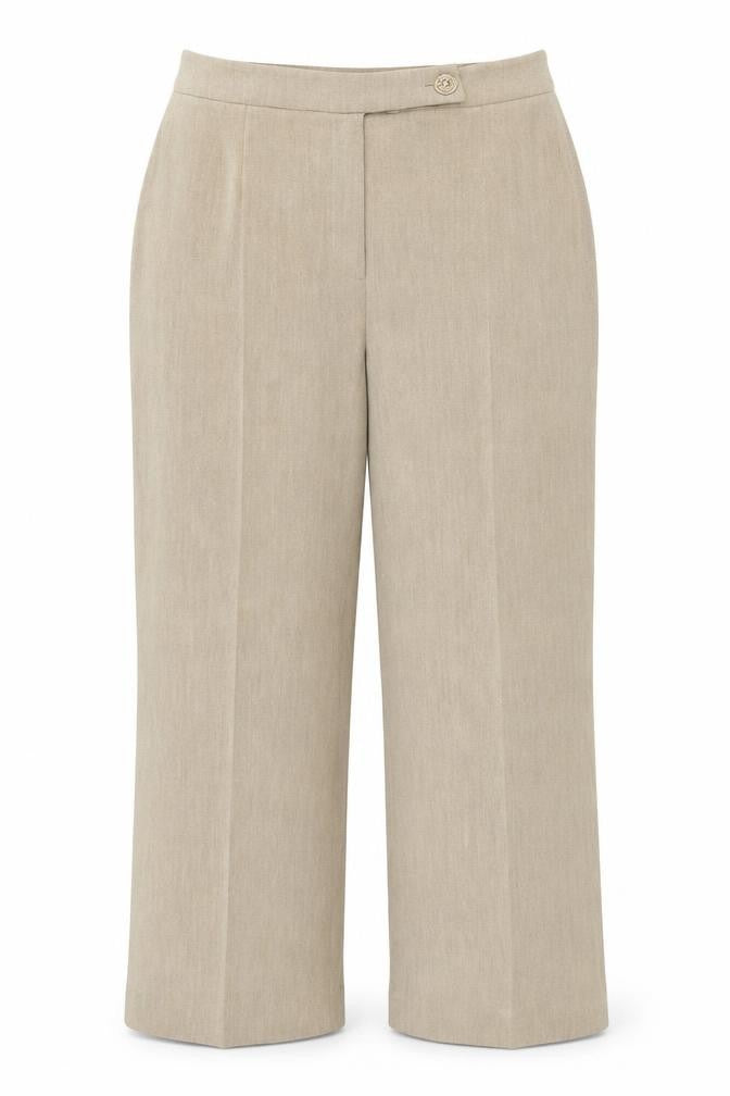 Front view of Alex & Co women’s beige polyester trousers, size UK 14, regular zip