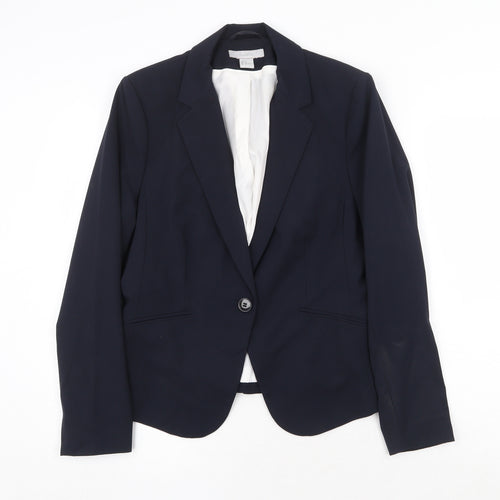 H&M Womens Blue Polyester Jacket Blazer Size 16 Button