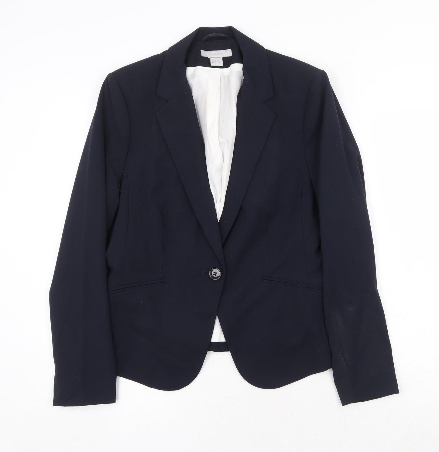 H&M Womens Blue Polyester Jacket Blazer Size 16 Button