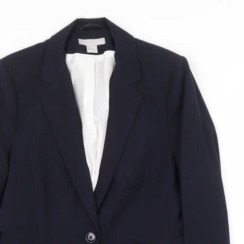 H&M Womens Blue Polyester Jacket Blazer Size 16 Button