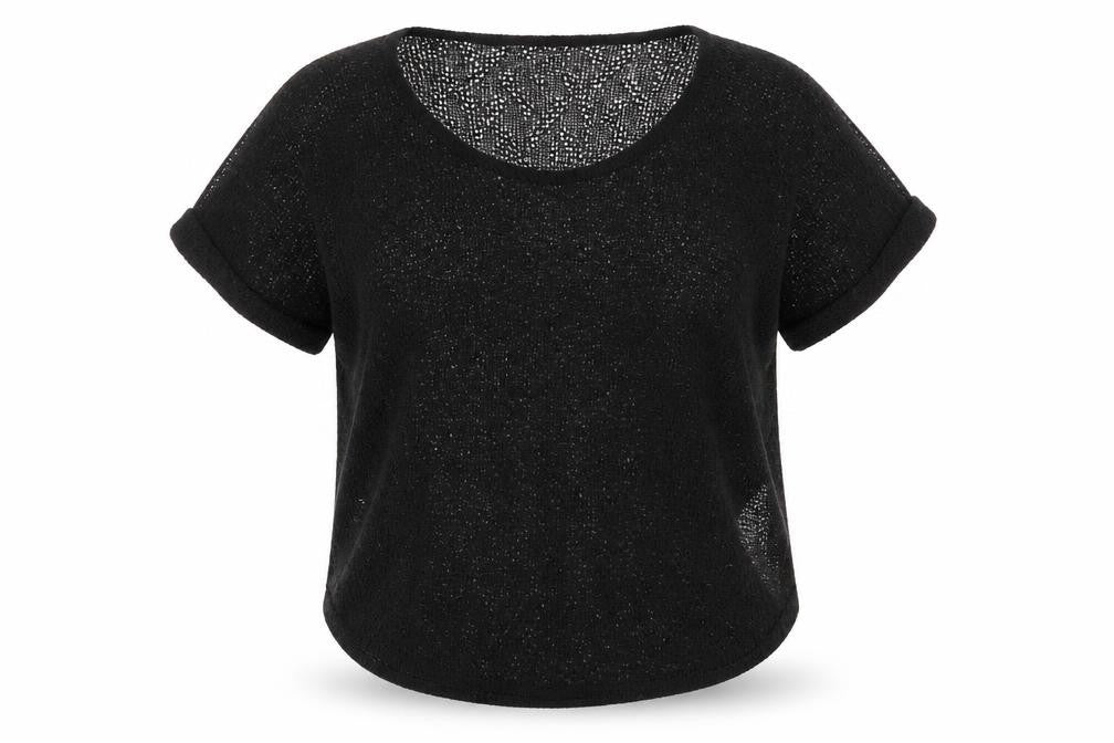 Front view of Vera Moda women’s black polyester basic t-shirt, size S, round neck - overlay top