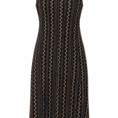 Madam Rage Womens Black Geometric Viscose A-Line Size 10 Round Neck Zip
