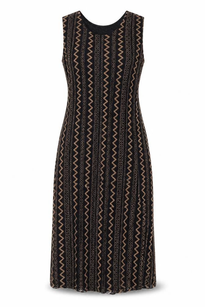 Madam Rage Womens Black Geometric Viscose A-Line Size 10 Round Neck Zip