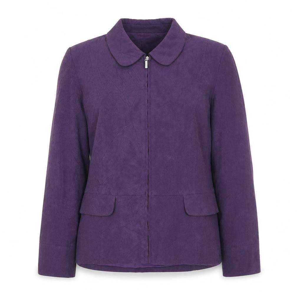 Front view of Damart women’s purple jacket, size UK 14, zip