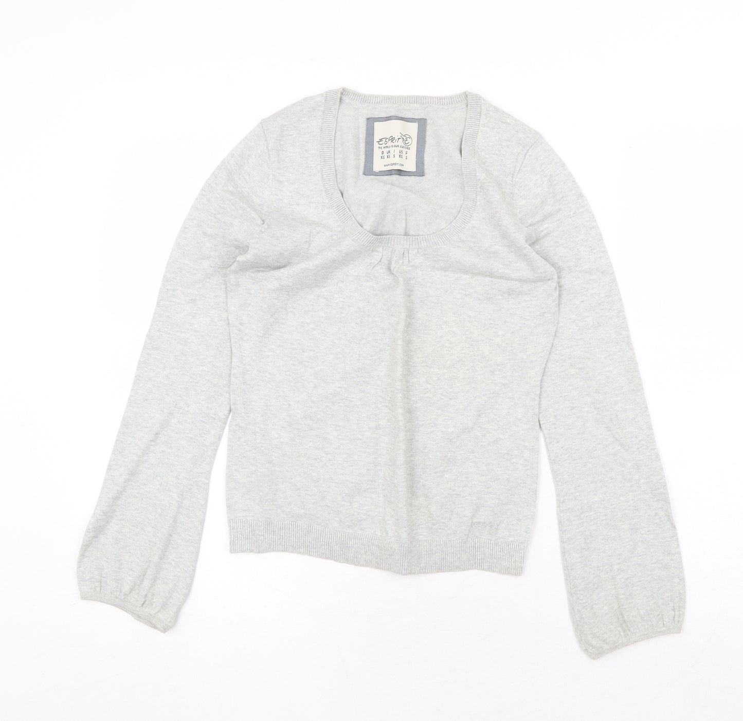 Espirit Womens Grey Scoop Neck Cotton Pullover Jumper Size XS