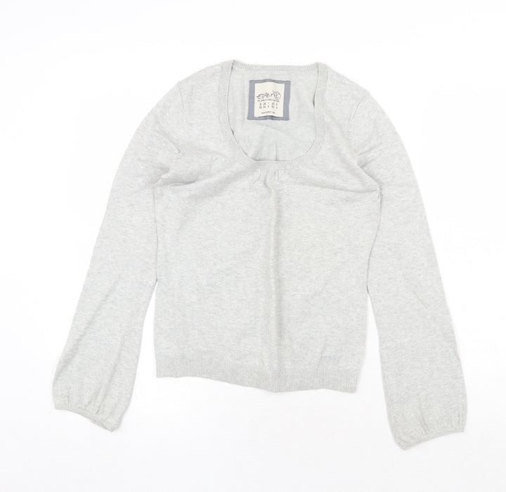 Espirit Womens Grey Scoop Neck Cotton Pullover Jumper Size XS
