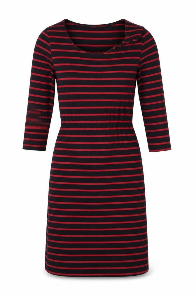 Front view of Primark women’s black striped cotton a-line, size UK 10, round neck pullover