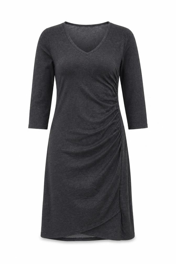 Front view of Scarlett women’s grey polyester a-line, size M, v-neck pullover