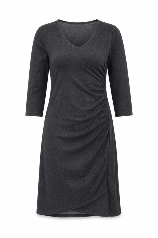 Front view of Scarlett women’s grey polyester a-line, size M, v-neck pullover