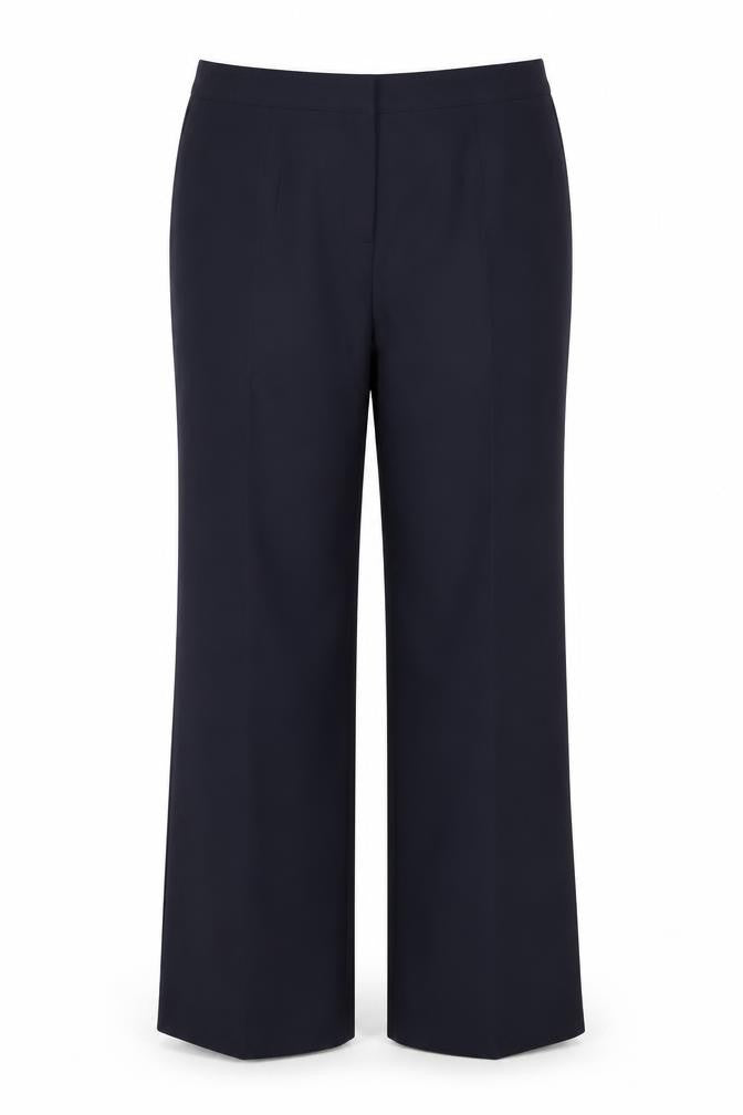 Front view of Classics women’s blue polyester trousers, size UK 18, regular zip