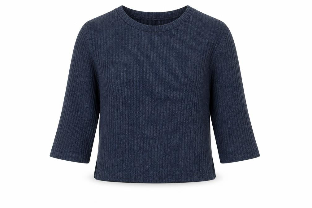 Front view of ASOS women’s blue round neck cotton jumper, size UK 10, pullover - ribbed