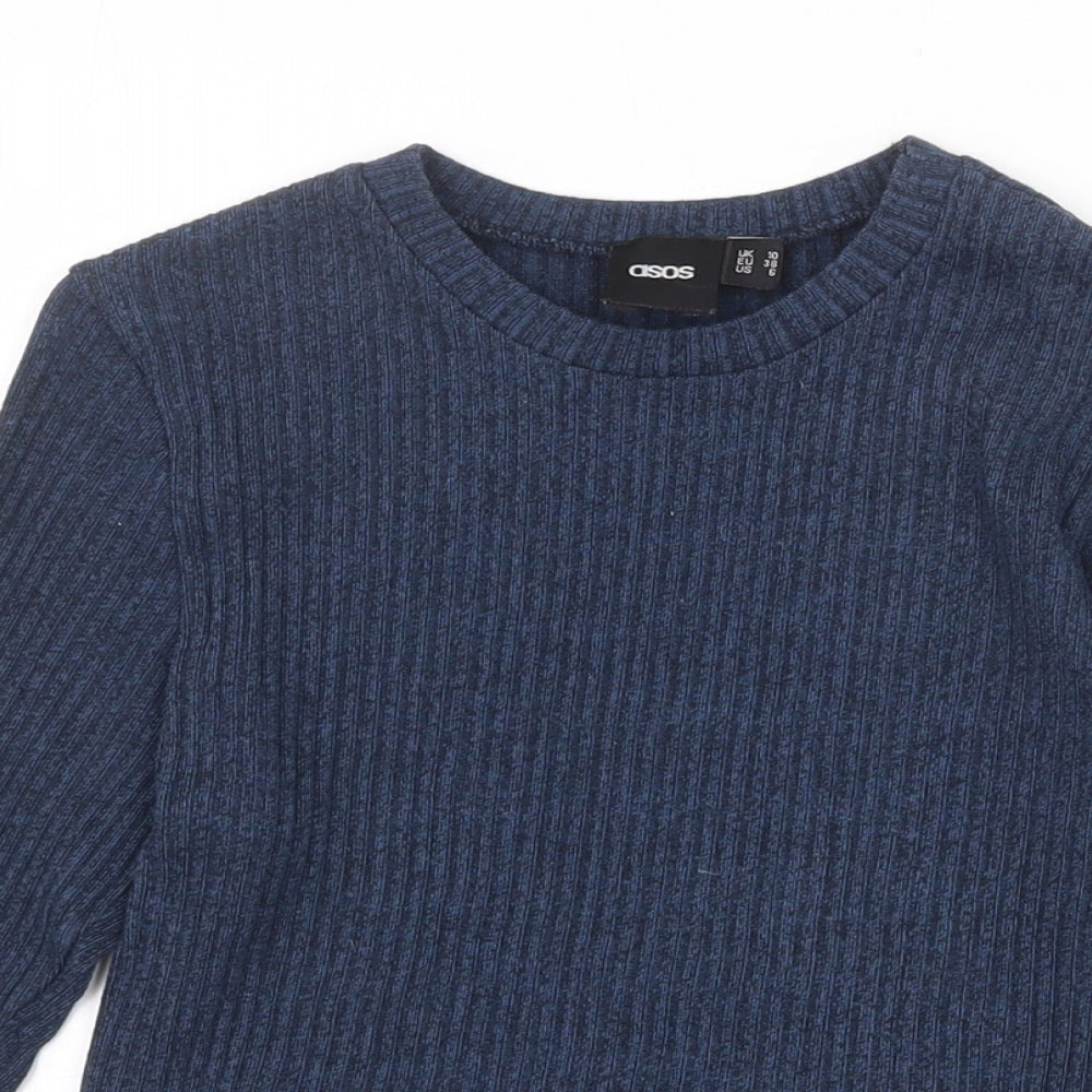 ASOS Womens Blue Round Neck Cotton Pullover Jumper Size 10 Pullover - Ribbed