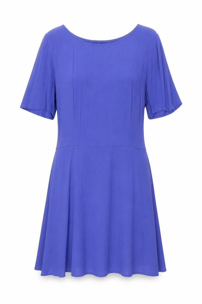Front view of Mango women’s purple polyester trapeze & swing, size S, round neck zip