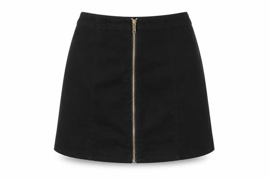 Front view of Divided by H&M women’s black polyester a-line skirt, size UK 8, zip
