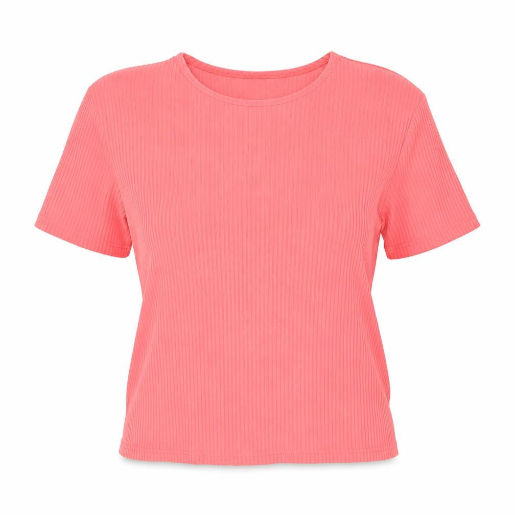MACKAYS Womens Pink Viscose Basic T-Shirt Size XL Round Neck - Ribbed