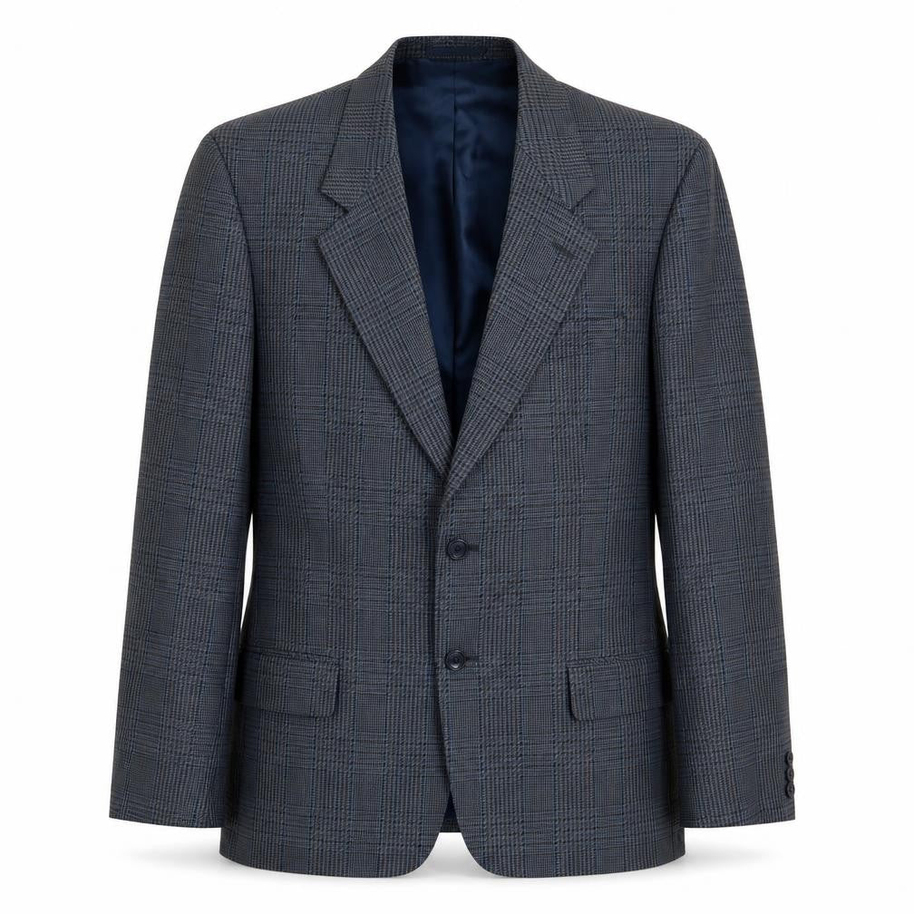 Front view of Berkertex men’s blue geometric polyester jacket suit jacket, size 40, regular