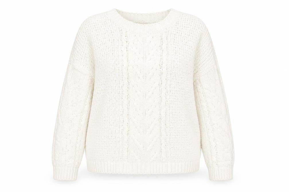Front view of Papaya women’s white round neck polyester jumper, size XL