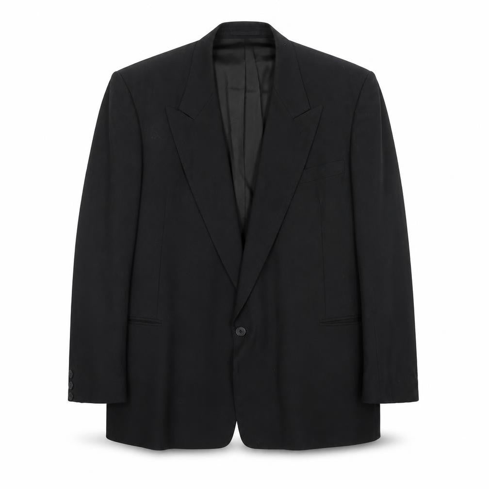 Front view of BHS men’s black polyester jacket blazer, size 42, regular