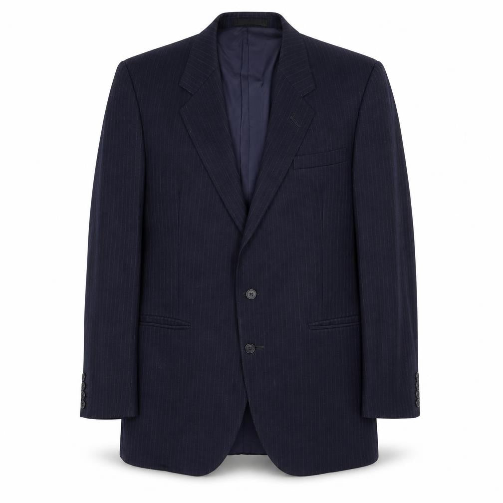 Front view of Dunn & Co men’s blue striped wool jacket suit jacket, size 40, regular