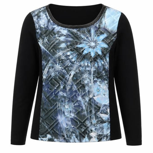 CASAMIA Womens Black Scoop Neck Geometric Viscose Pullover Jumper Size L