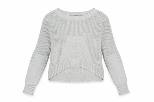 Front view of ASOS women’s grey round neck herringbone cotton jumper, size UK 6