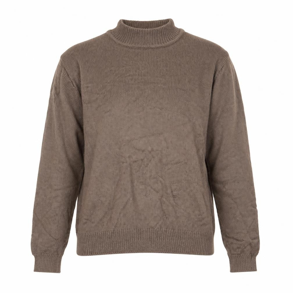 Front view of Damart women’s brown high neck polyester jumper, size UK 8