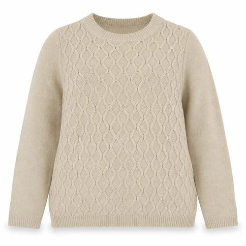 Bonmarché Womens Beige Round Neck Geometric Acrylic Pullover Jumper Size S