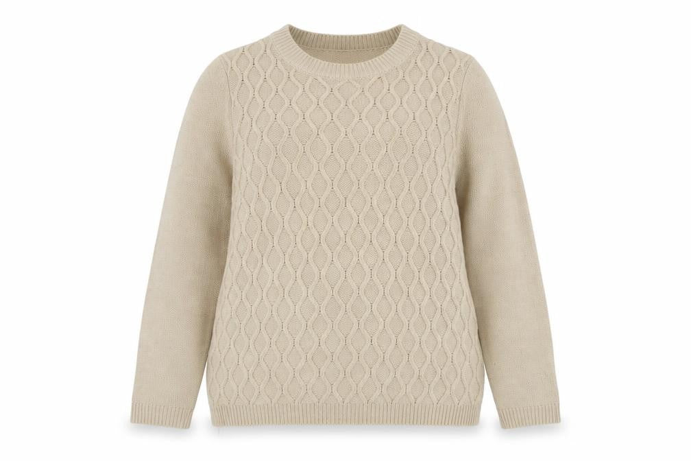 Bonmarché Womens Beige Round Neck Geometric Acrylic Pullover Jumper Size S