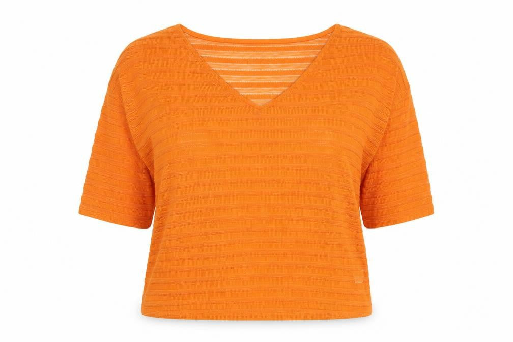 Front view of Next women’s orange polyester basic blouse, size UK 10, v-neck