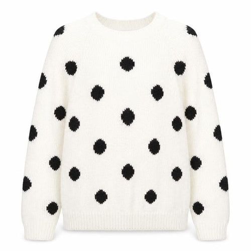 Amari Womens Ivory Round Neck Polka Dot Acrylic Pullover Jumper Size 14
