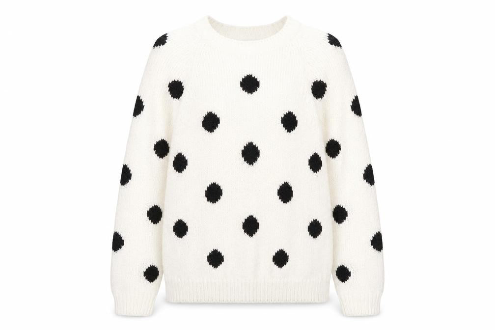Amari Womens Ivory Round Neck Polka Dot Acrylic Pullover Jumper Size 14