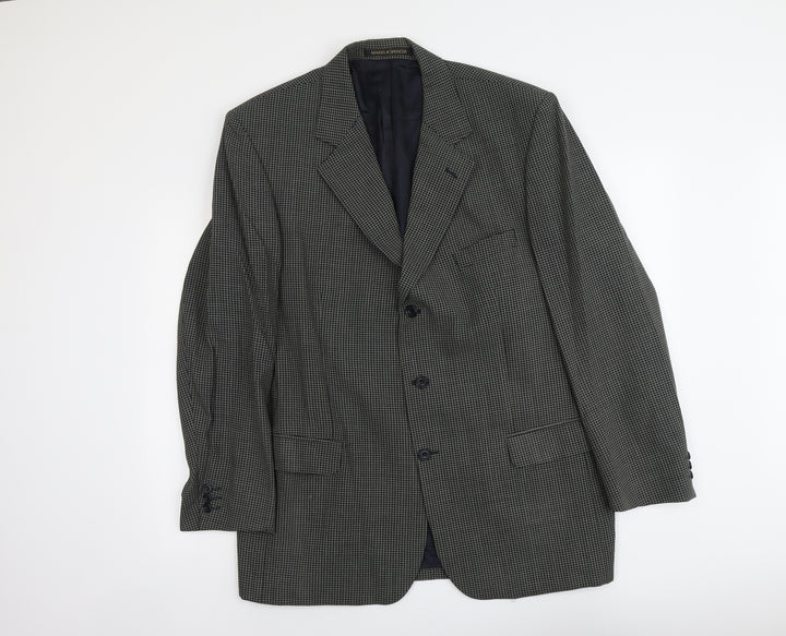 Marks and Spencer Mens Blue Geometric Wool Jacket Suit Jacket Size L Regular