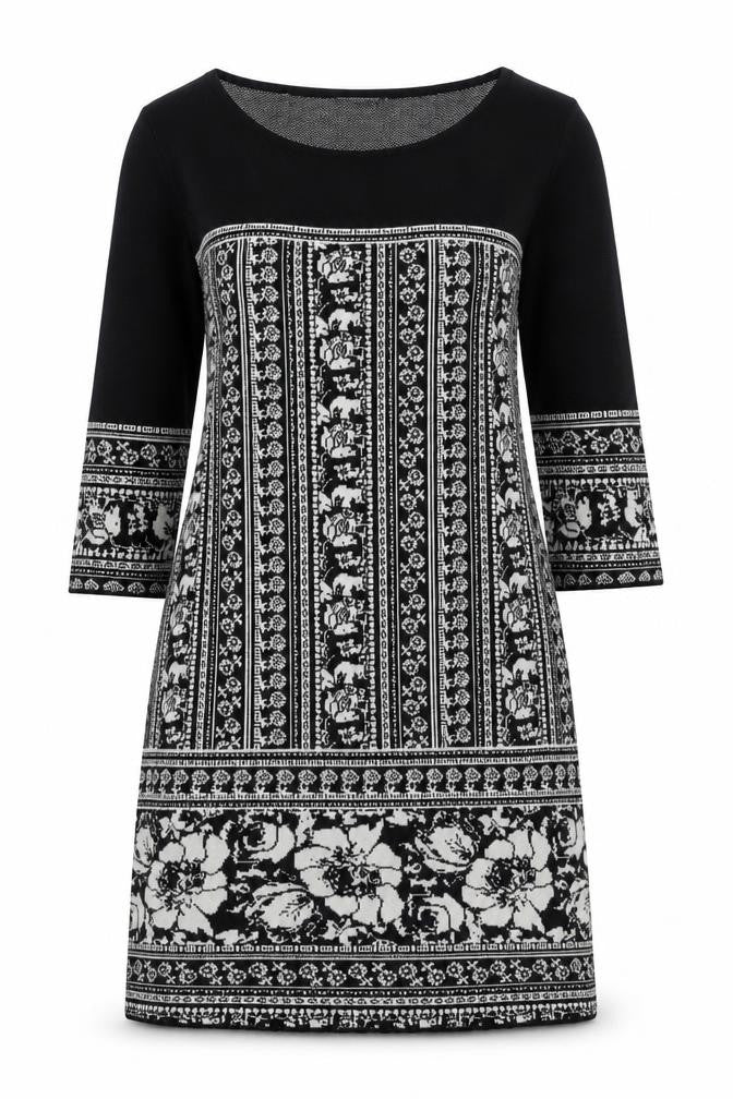 Bonmarché Womens Black Floral Nylon A-Line Size S Round Neck Pullover