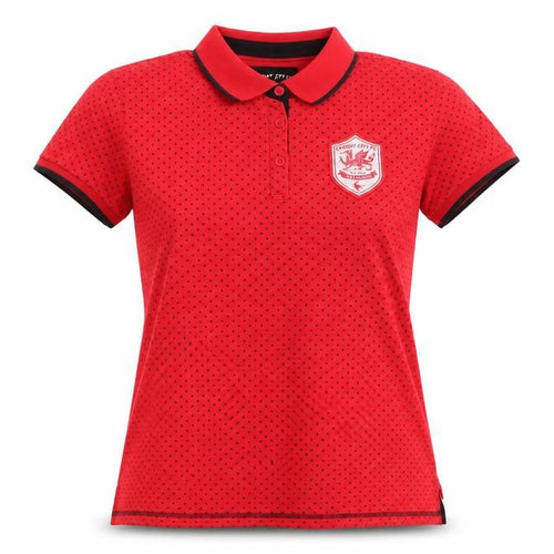 Cardiff City FC Womens Red Polka Dot Cotton Basic Polo Size L Collared - Cardiff City FC