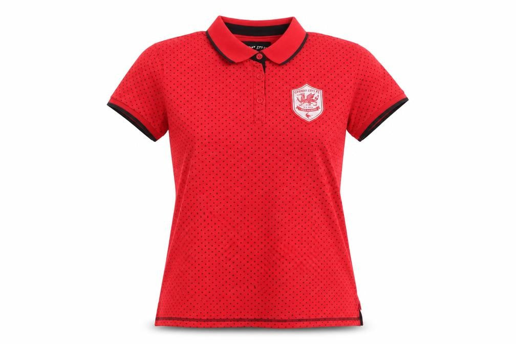 Cardiff City FC Womens Red Polka Dot Cotton Basic Polo Size L Collared - Cardiff City FC