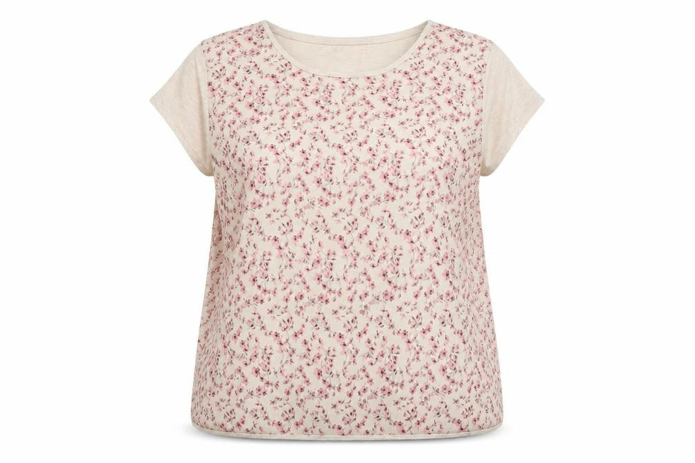 Front view of Next women’s beige floral polyester basic blouse, size UK 12, round neck