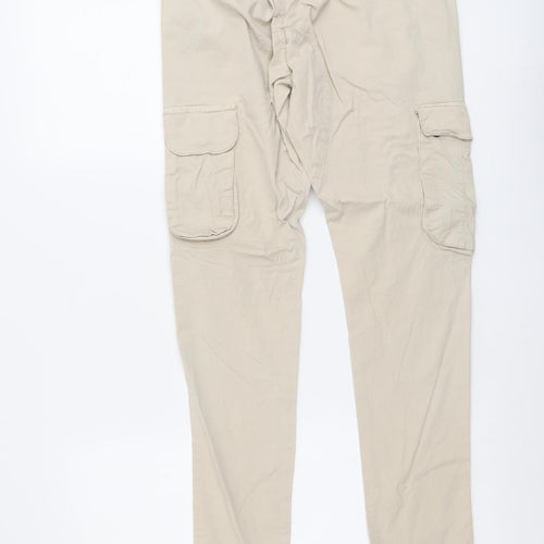 Brave Soul Womens Beige Cotton Cargo Trousers Size 24 in L29 in Regular Drawstring - Elastic Waist