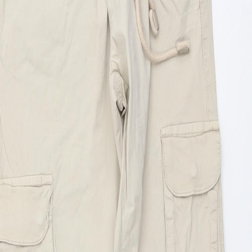 Brave Soul Womens Beige Cotton Cargo Trousers Size 24 in L29 in Regular Drawstring - Elastic Waist
