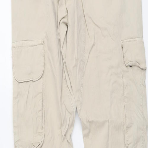 Brave Soul Womens Beige Cotton Cargo Trousers Size 24 in L29 in Regular Drawstring - Elastic Waist