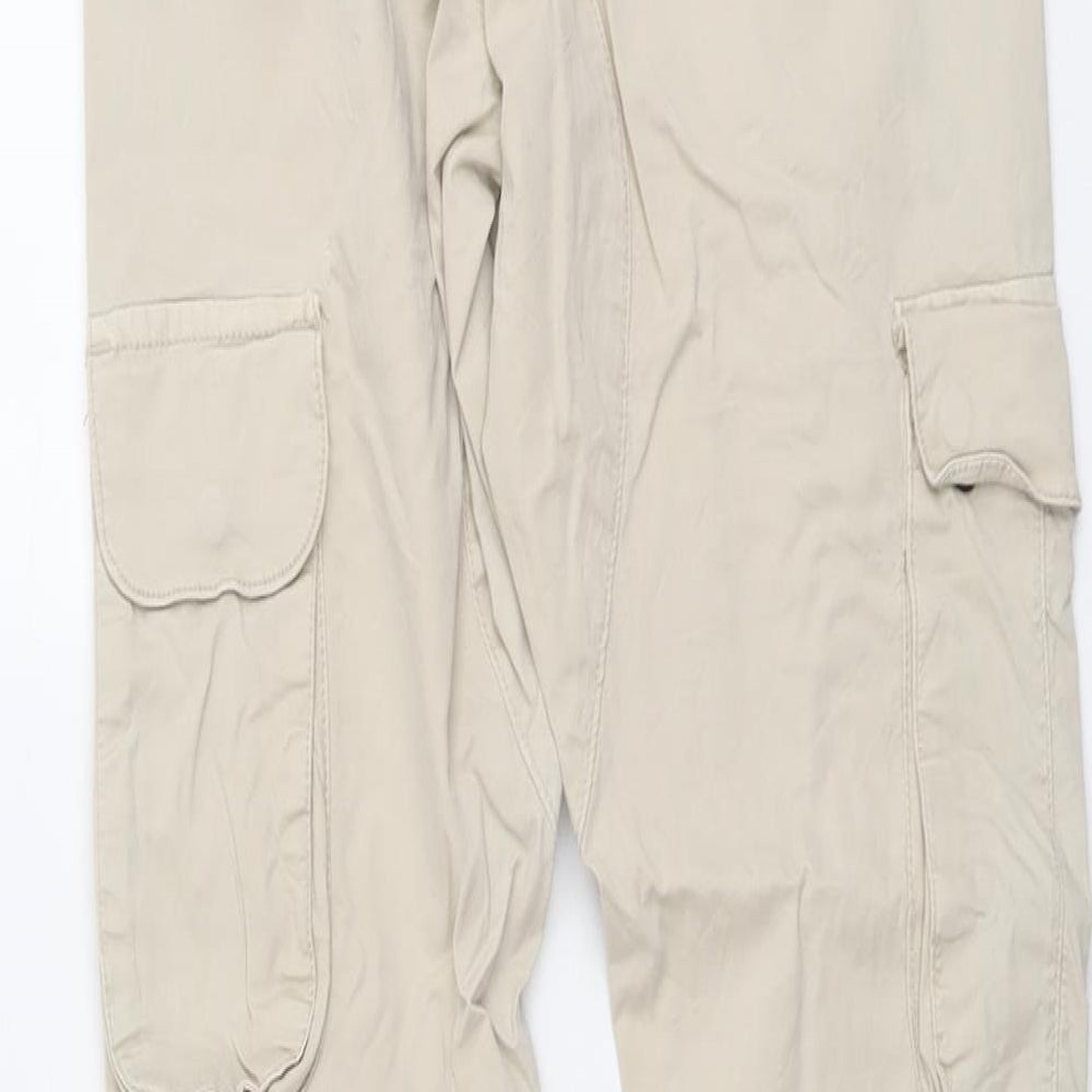 Brave Soul Womens Beige Cotton Cargo Trousers Size 24 in L29 in Regular Drawstring - Elastic Waist