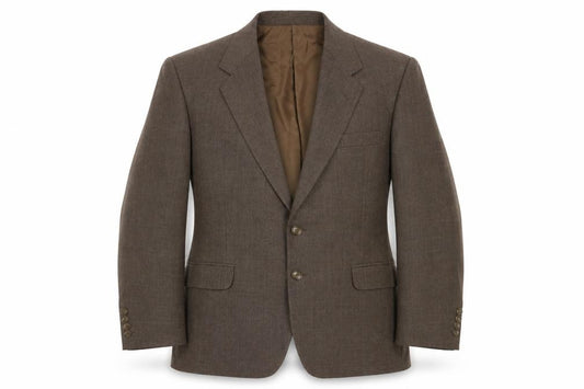 Front view of Marks & Spencer men’s brown polyester jacket suit jacket, size M, regular