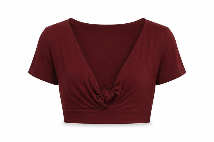 Pull&Bear Womens Red Viscose Cropped T-Shirt Size XL V-Neck
