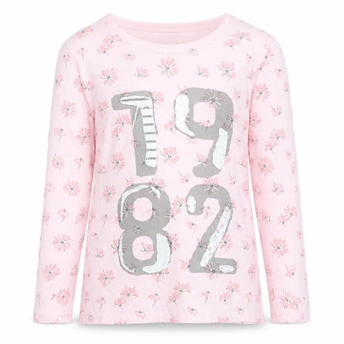 NEXT Girls Pink Floral Cotton Basic T-Shirt Size 12 Years Round Neck Pullover - 1982