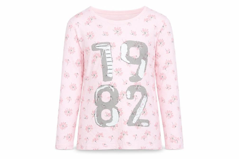 NEXT Girls Pink Floral Cotton Basic T-Shirt Size 12 Years Round Neck Pullover - 1982