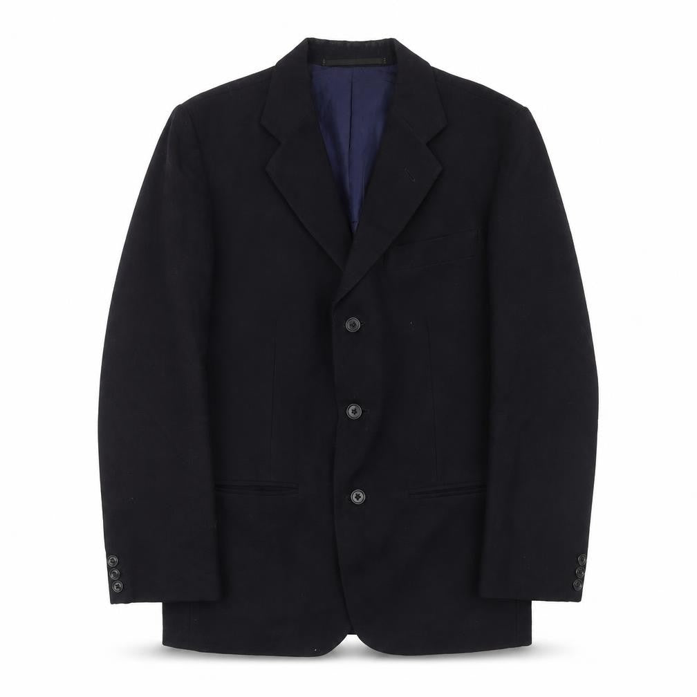 Front view of Preworn men’s blue polyester jacket suit jacket, size 40, regular