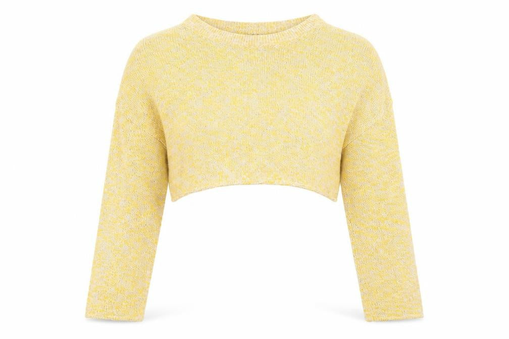 Front view of H&M women’s yellow round neck cotton jumper, size S