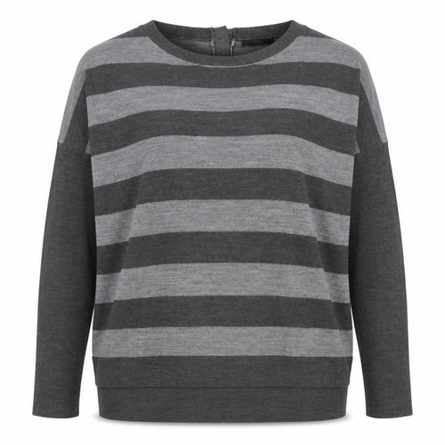 Marks and Spencer Womens Grey Round Neck Striped Acrylic Pullover Jumper Size 12