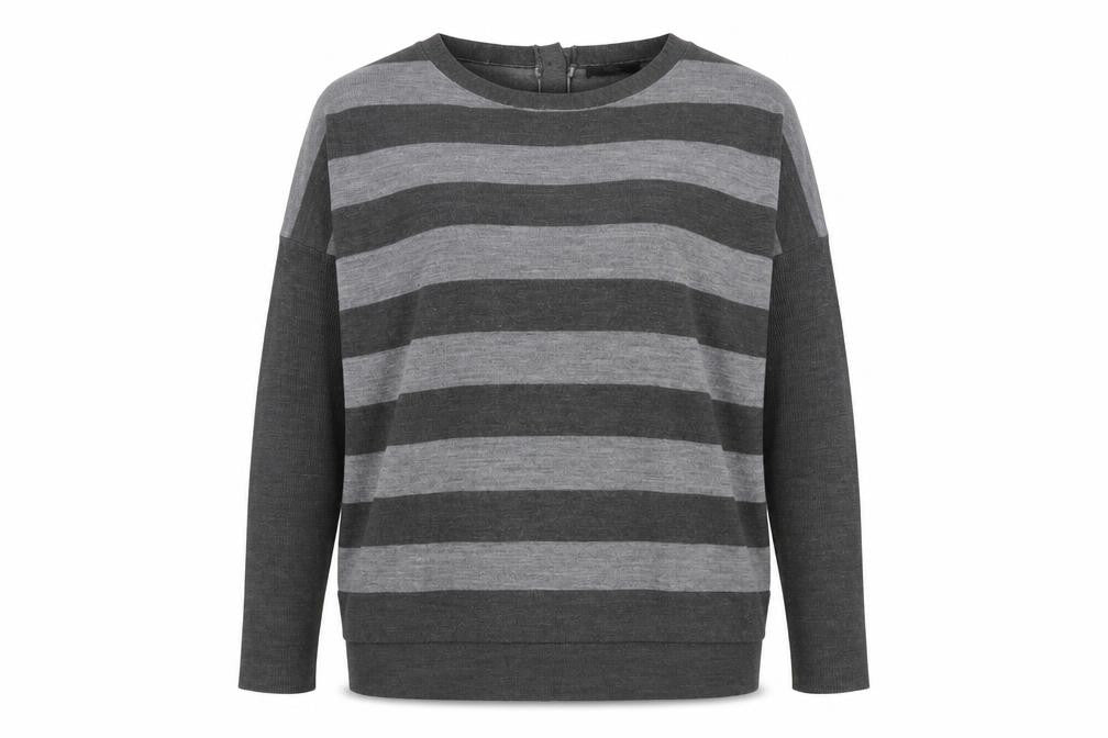 Marks and Spencer Womens Grey Round Neck Striped Acrylic Pullover Jumper Size 12