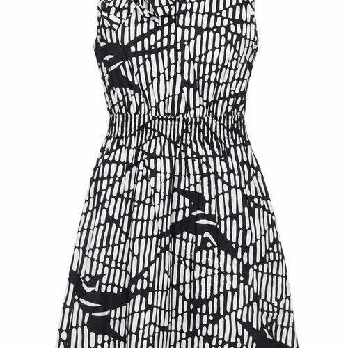 159.MA Womens Black Geometric Cotton Fit & Flare Size M V-Neck Pullover