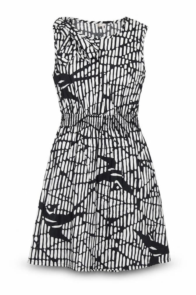159.MA Womens Black Geometric Cotton Fit & Flare Size M V-Neck Pullover